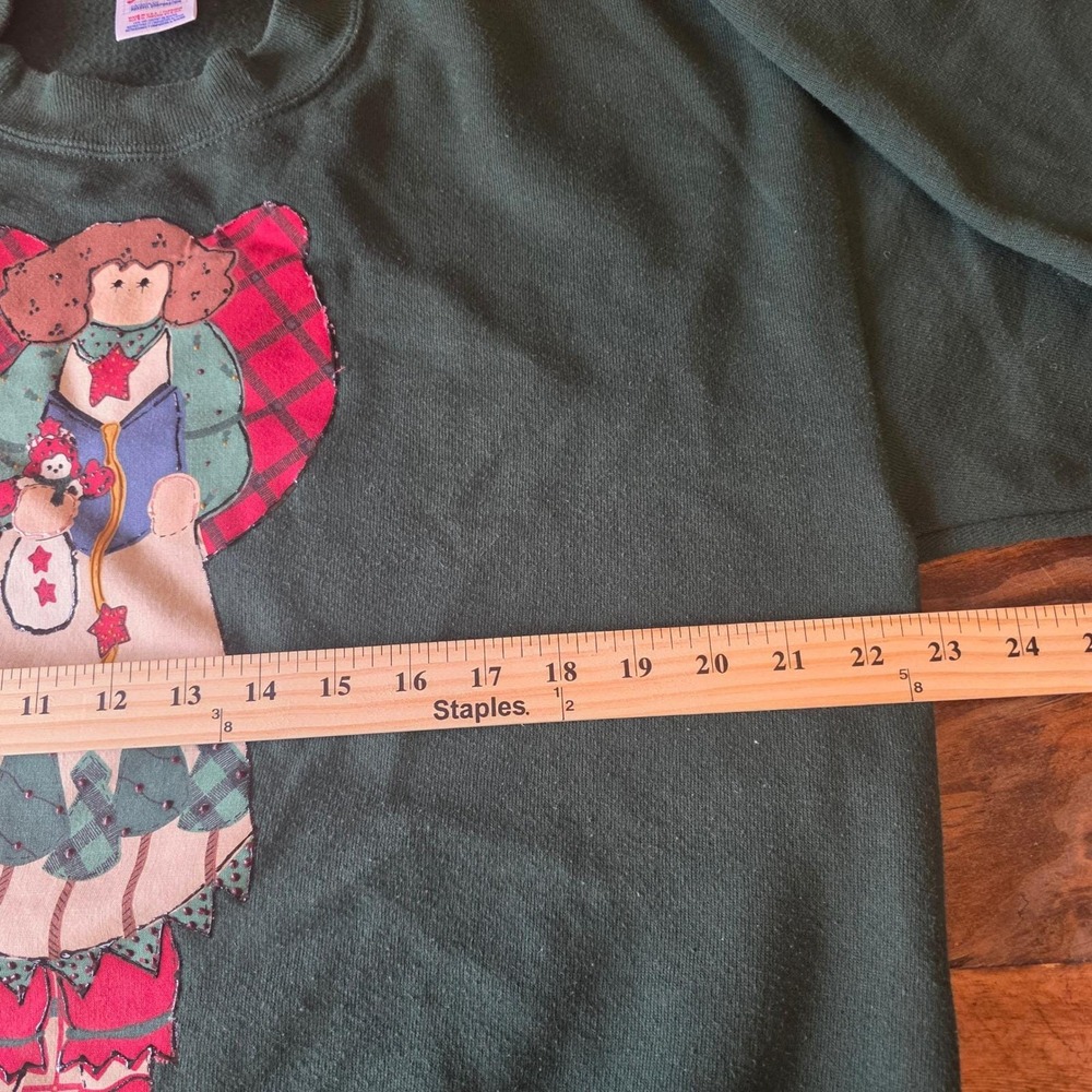 Jerzees Vintage 80s Christmas Angel Sweatshirt Green Crewneck L - Picture 6 of 8